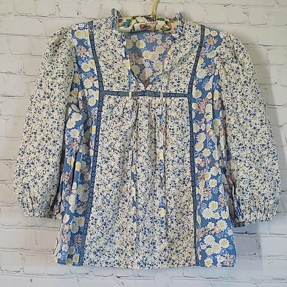 Anthropologie Solitaire Laura Peasant Floral Daisy Cottagecore Top Blouse Sz S - Picture 3 of 16